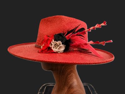Red Straw Rolled Brim Rancher L
