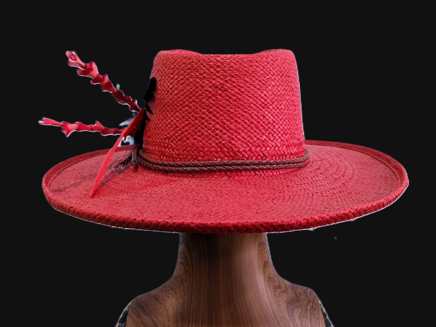 Red Straw Rolled Brim Rancher L
