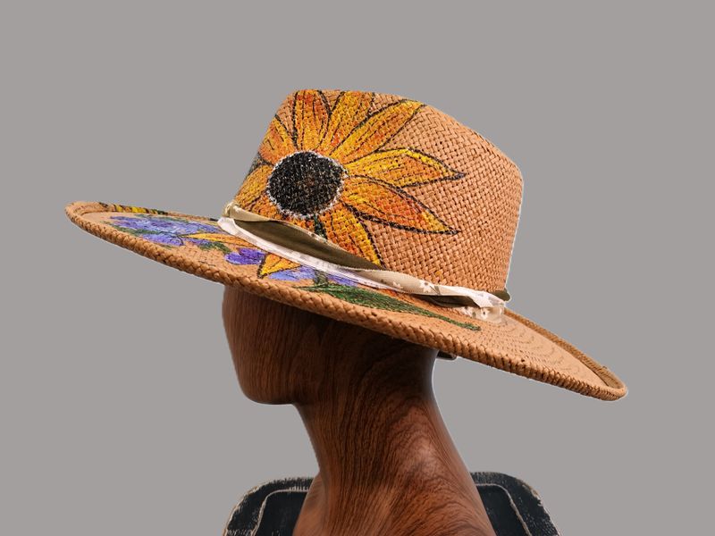Straw Rolled Brim Rancher Painted