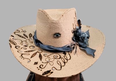 Straw Western Rancher Woodburned