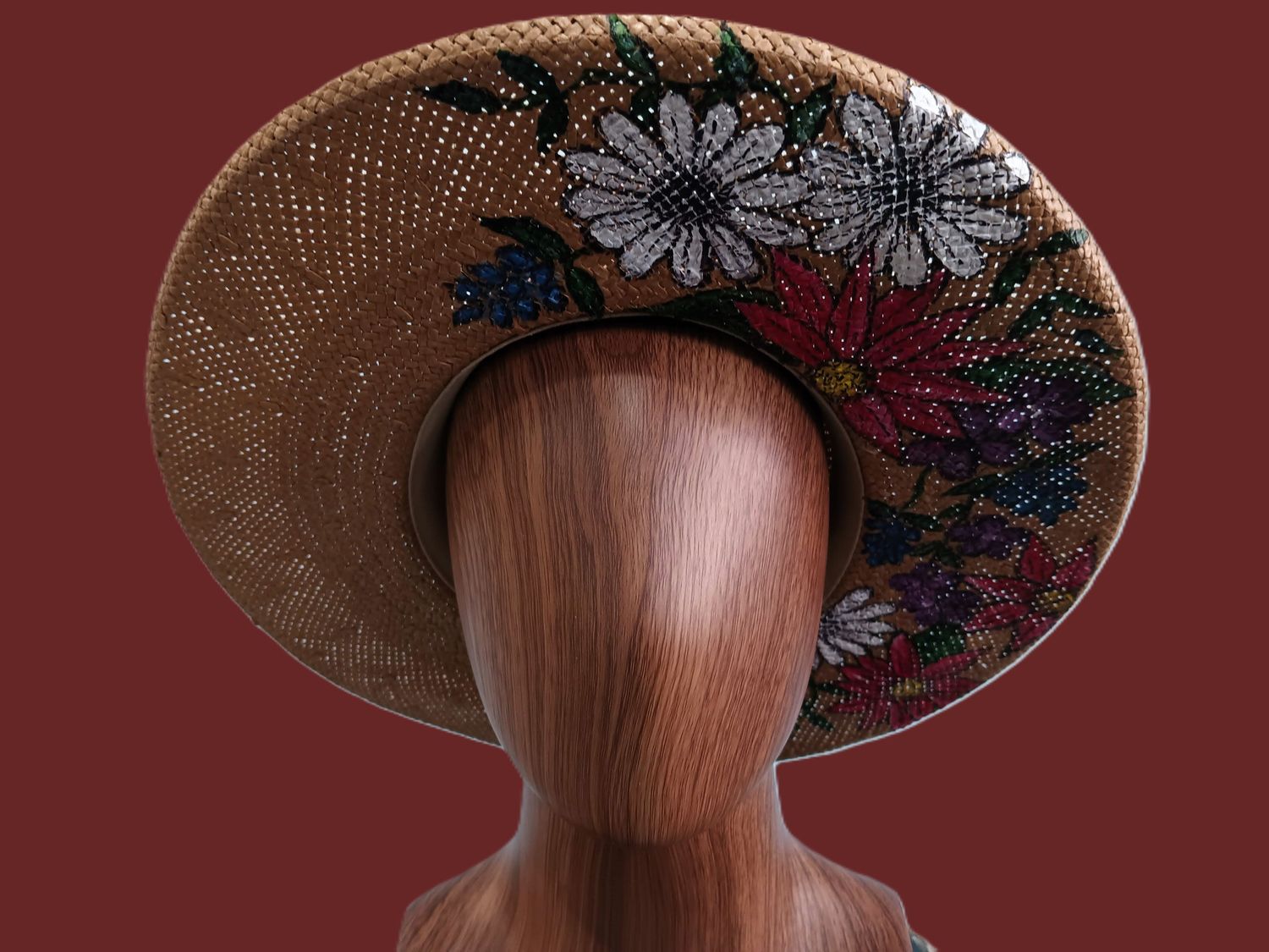 Straw Rolled Brim Rancher Painted 4