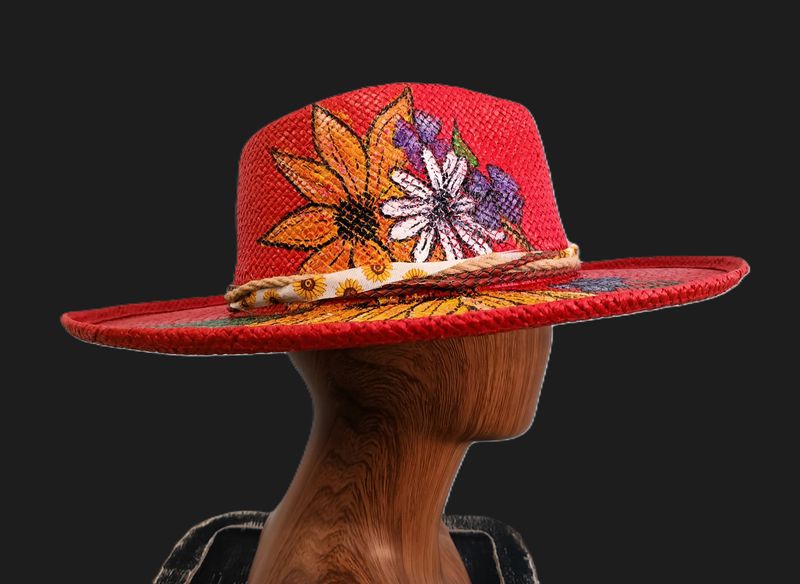 Straw Rolled Brim Rancher Painted 3