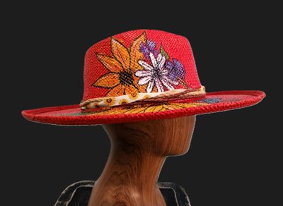 Straw Rolled Brim Rancher Painted 3