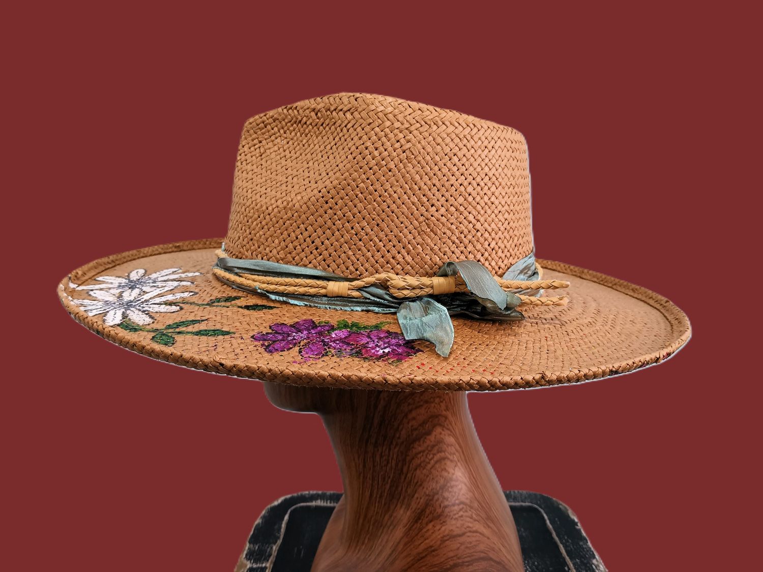 Straw Rolled Brim Rancher Painted 4