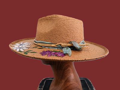 Straw Rolled Brim Rancher Painted 4