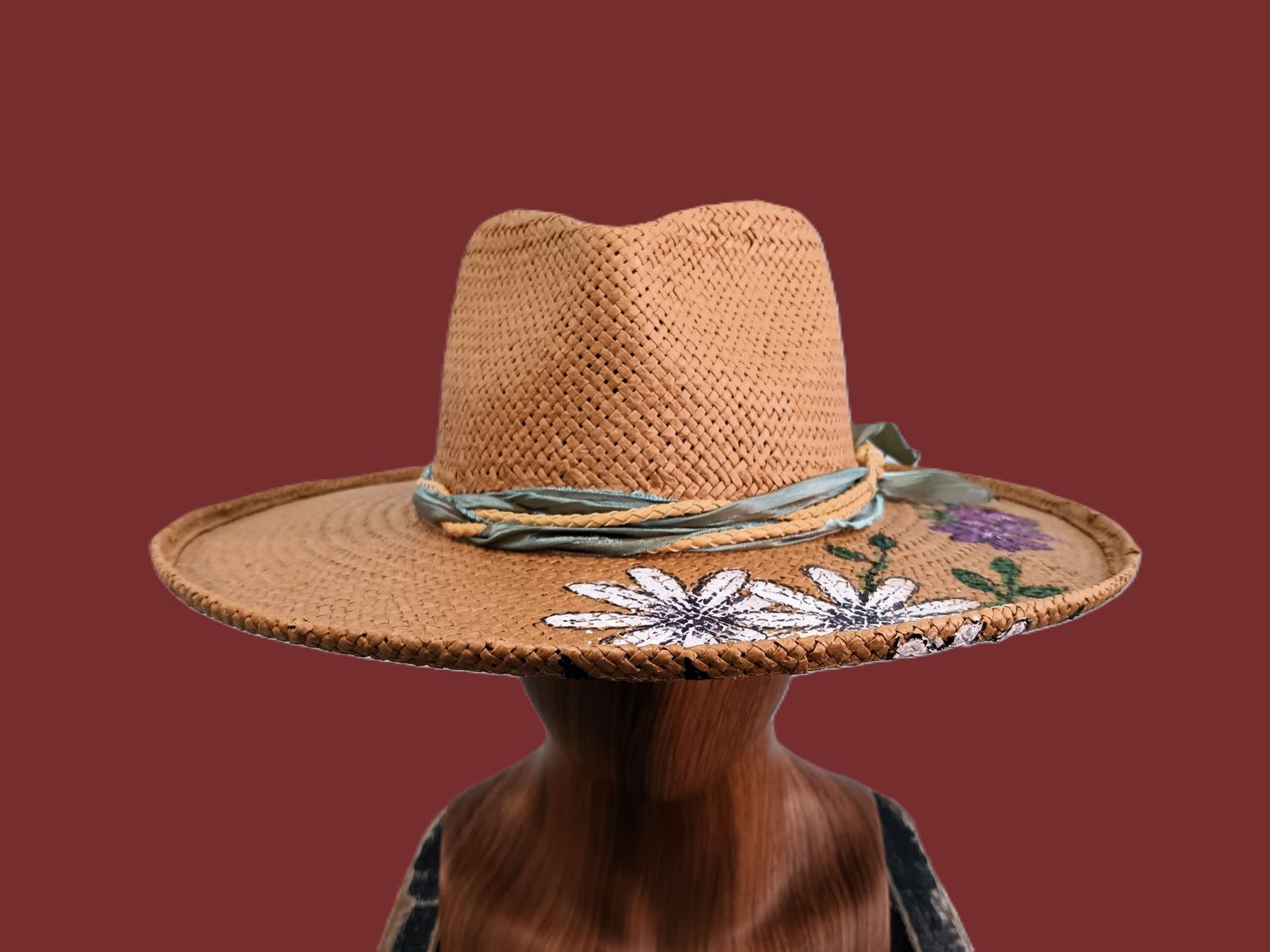 Straw Rolled Brim Rancher Painted 4