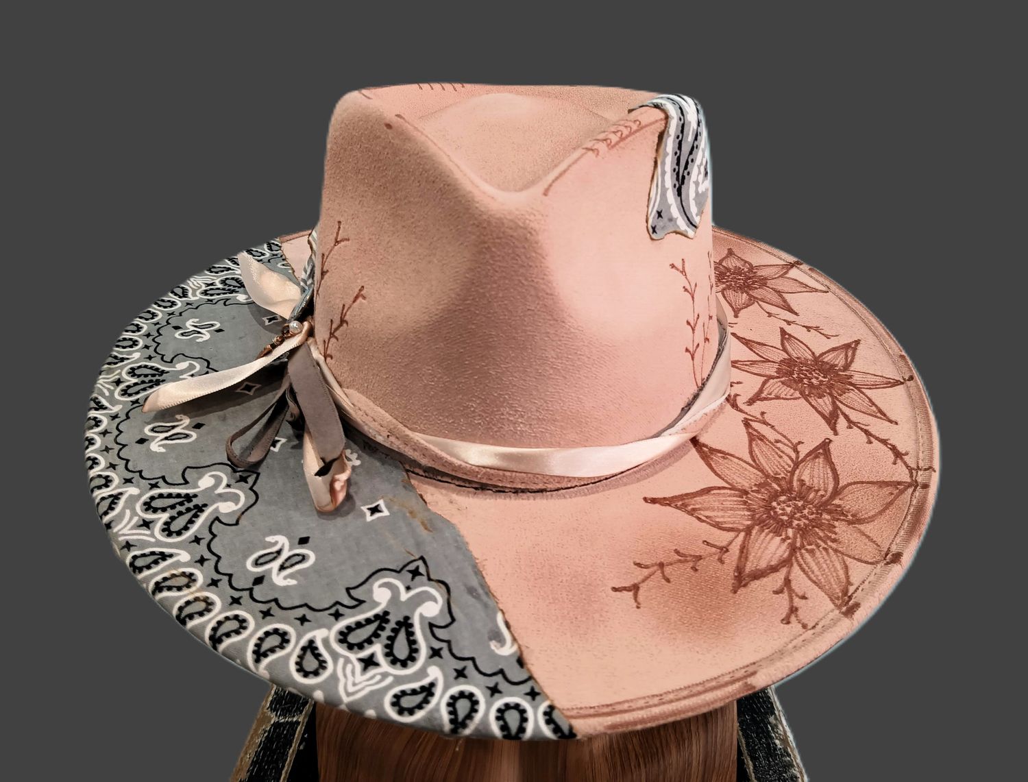 Tash Blush Rancher Woodburned Silver Bandana