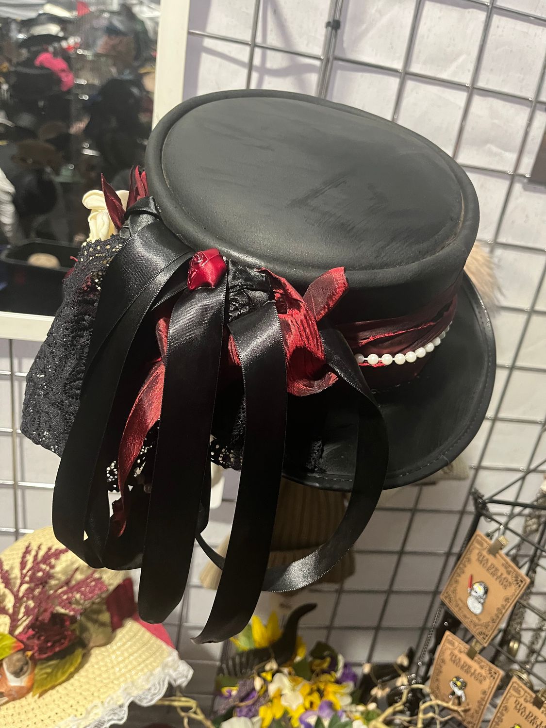 Black Leather Ladies Victorian Top Hat