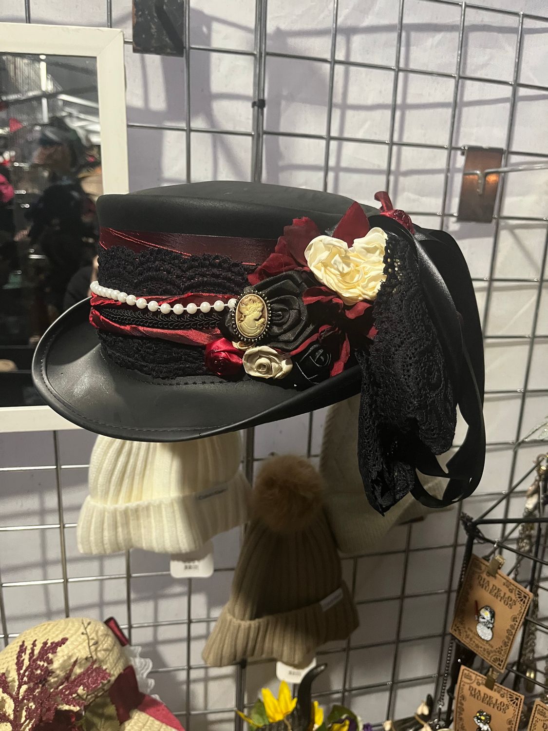 Black Leather Ladies Victorian Top Hat