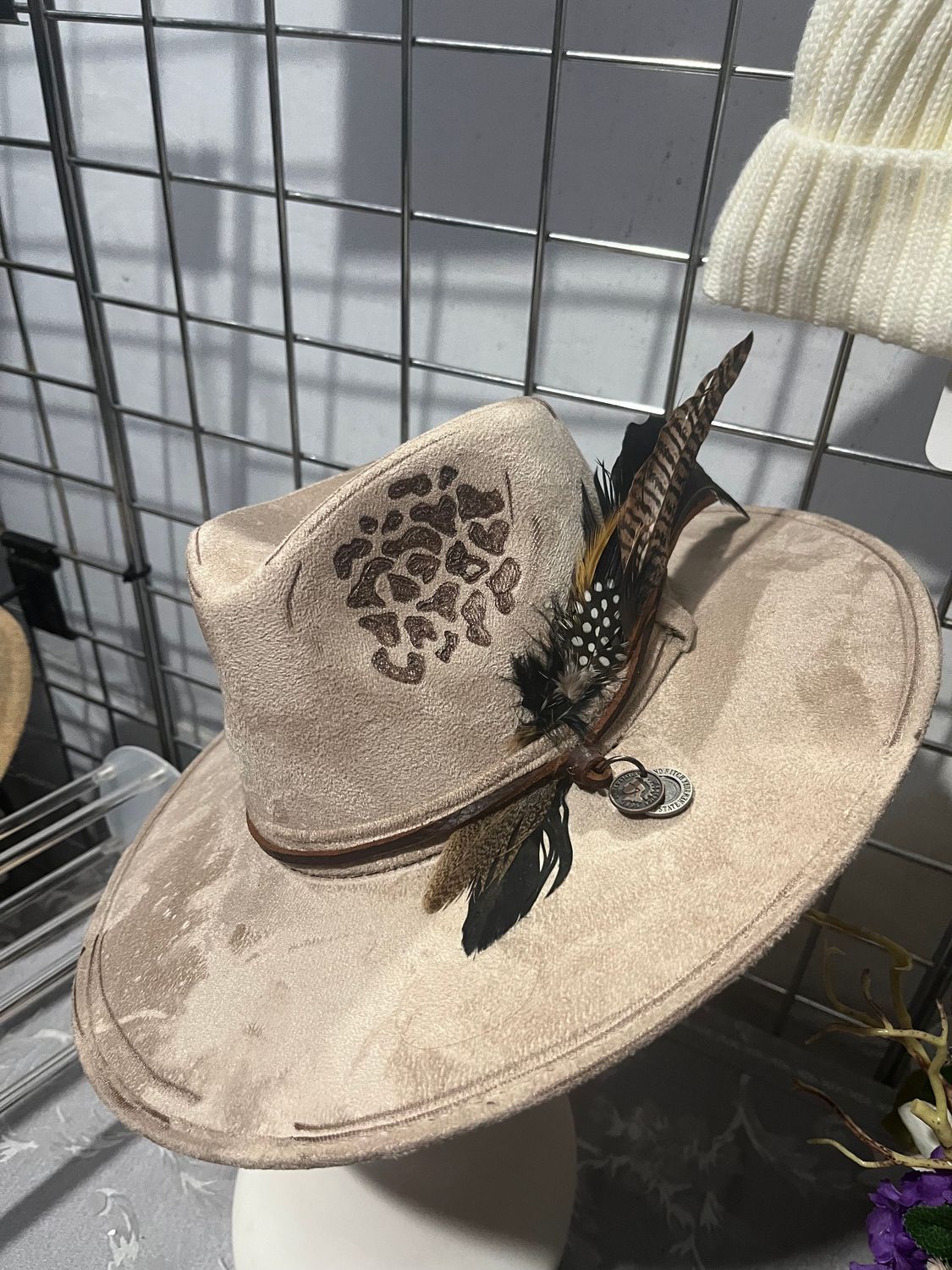 Tash Woodburned leopard print rancher size Medium