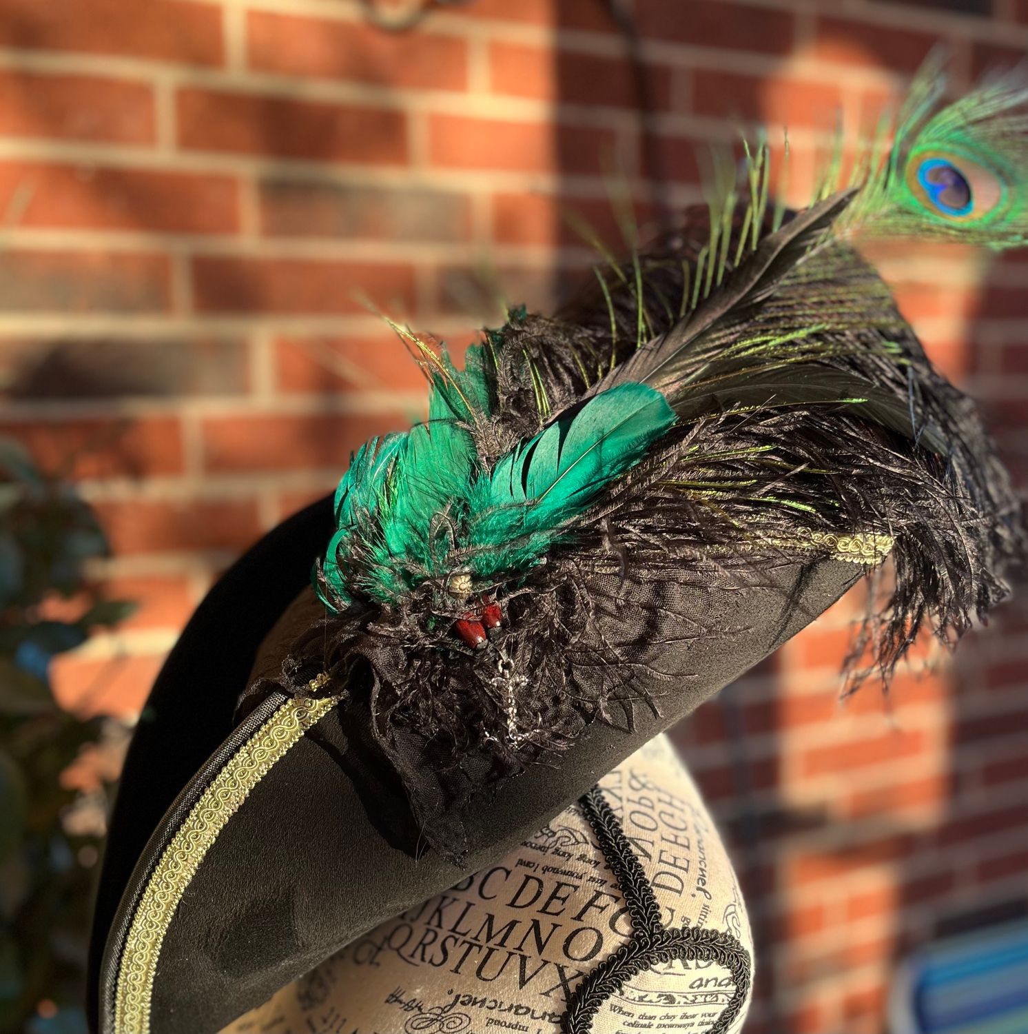 Calypso Black Tricorn Pirate Hat/Handpainted Green Kraken