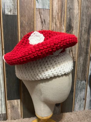 Crochet Mushroom Beanie/Red and white