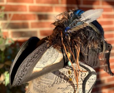 Calypso Ladies Tricorn Pirate Hat Black/map print
