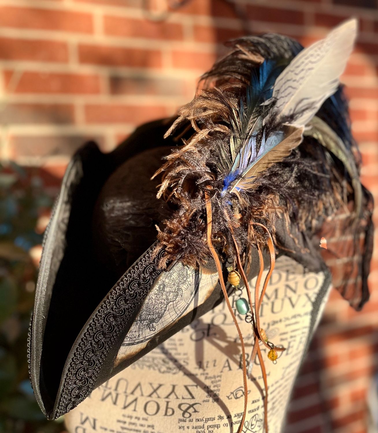Calypso Ladies Tricorn Pirate Hat Black/map print