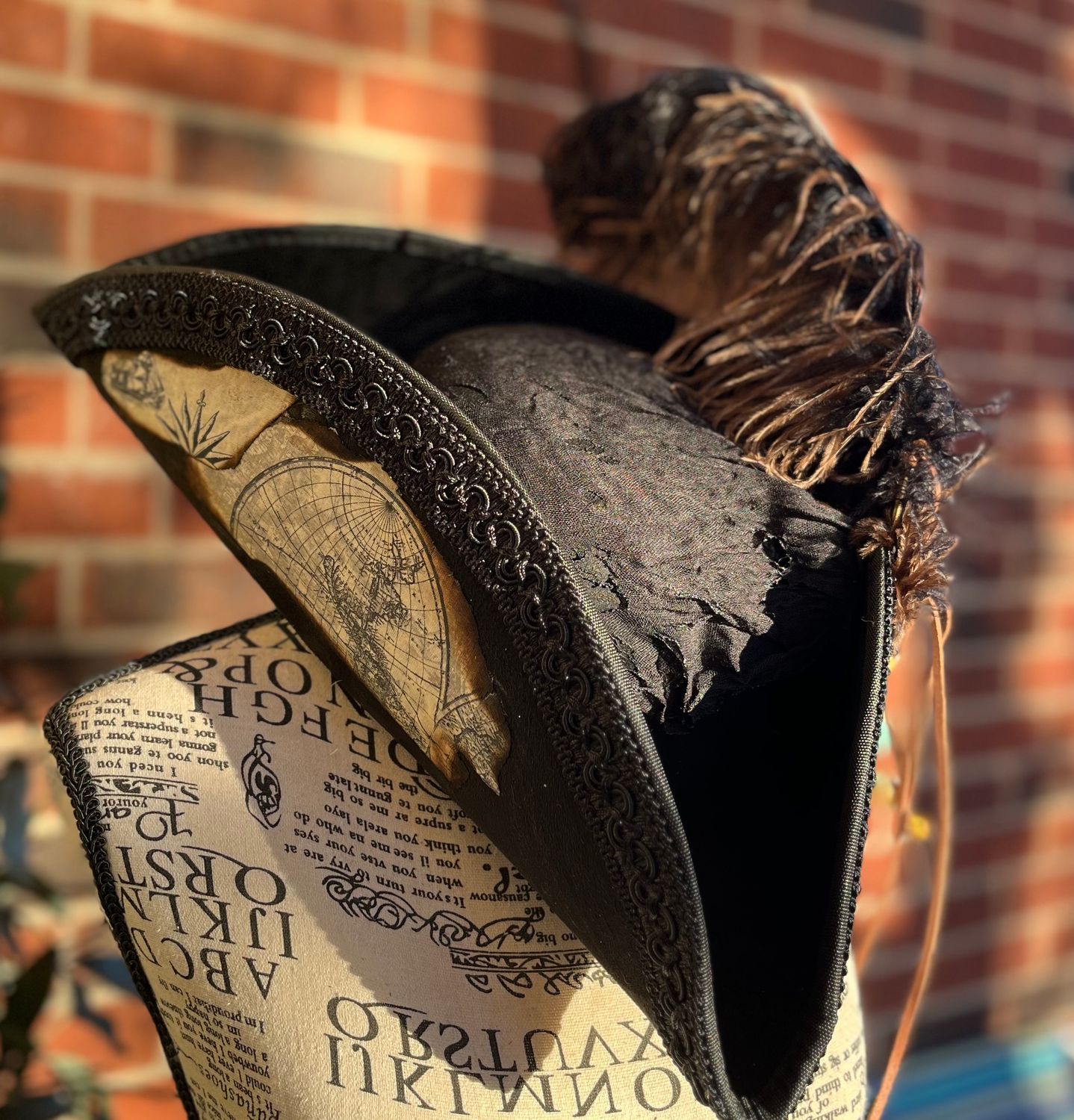 Calypso Ladies Tricorn Pirate Hat Black/map print