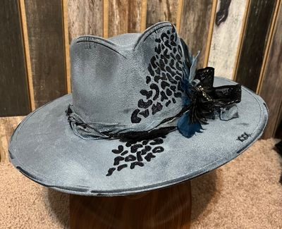 Tash Denim blue custom burned leopard print rancher