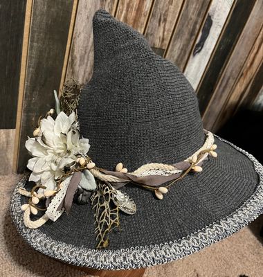 Custom dark grey knit witch hat