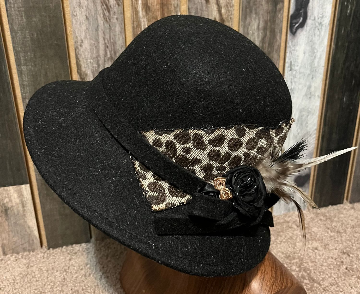 Caroline Cloche with leopard accent