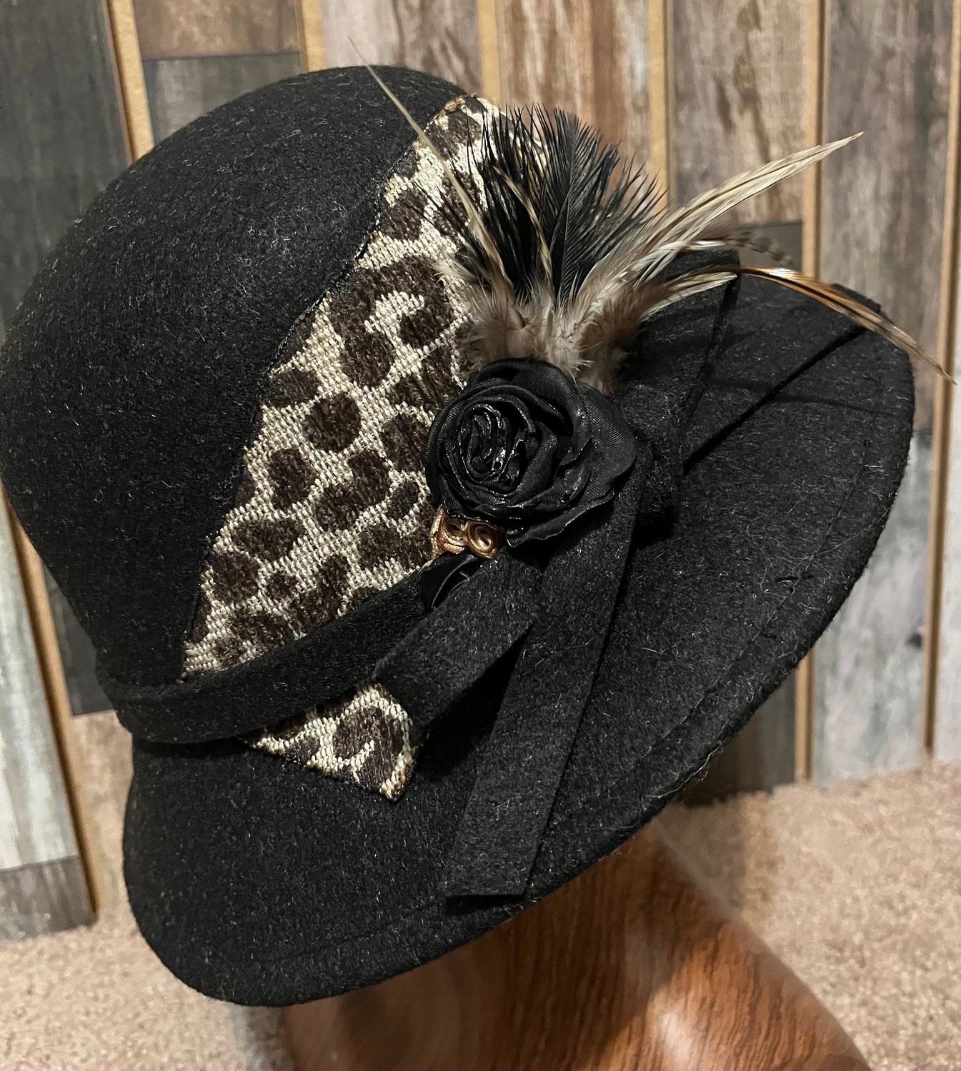 Caroline Cloche with leopard accent