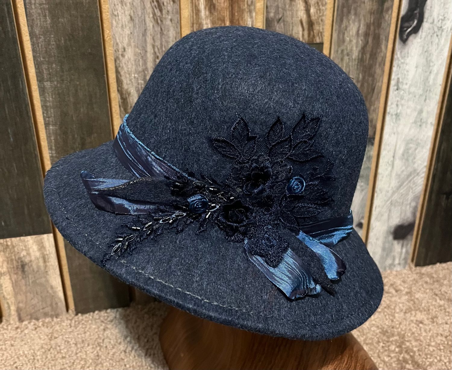 Caroline Cloche Navy with appliqué