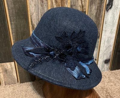 Caroline Cloche Navy with appliqué