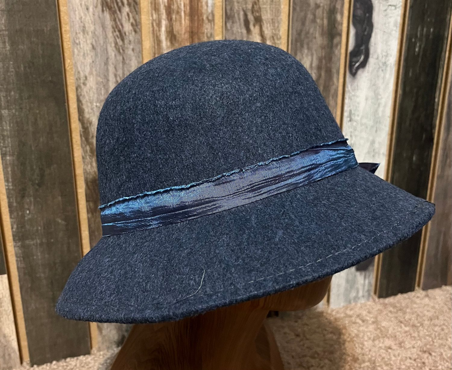 Caroline Cloche Navy with appliqué