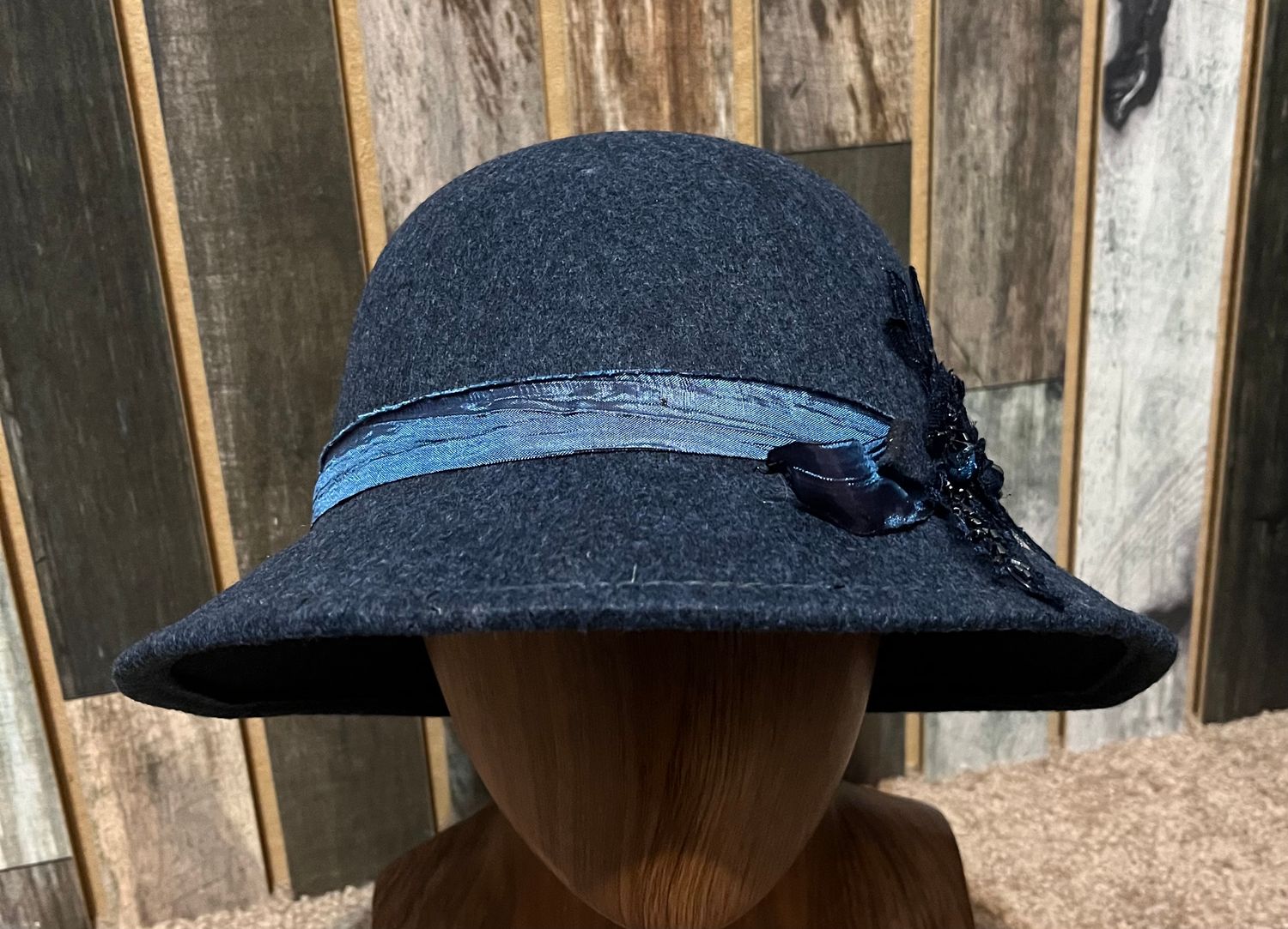 Caroline Cloche Navy with appliqué
