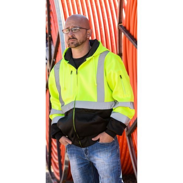 ANSI Class 3 Hooded Soft Shell Jacket with Black Bottom