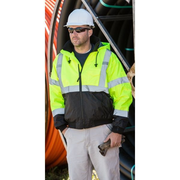 ANSI Class 3 Hi Viz Safety Bomber Jacket with Fleece Liner