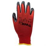 105645 1dz. Knitted Polyester Gloves Red With Nitrile Black PU Palm (M)