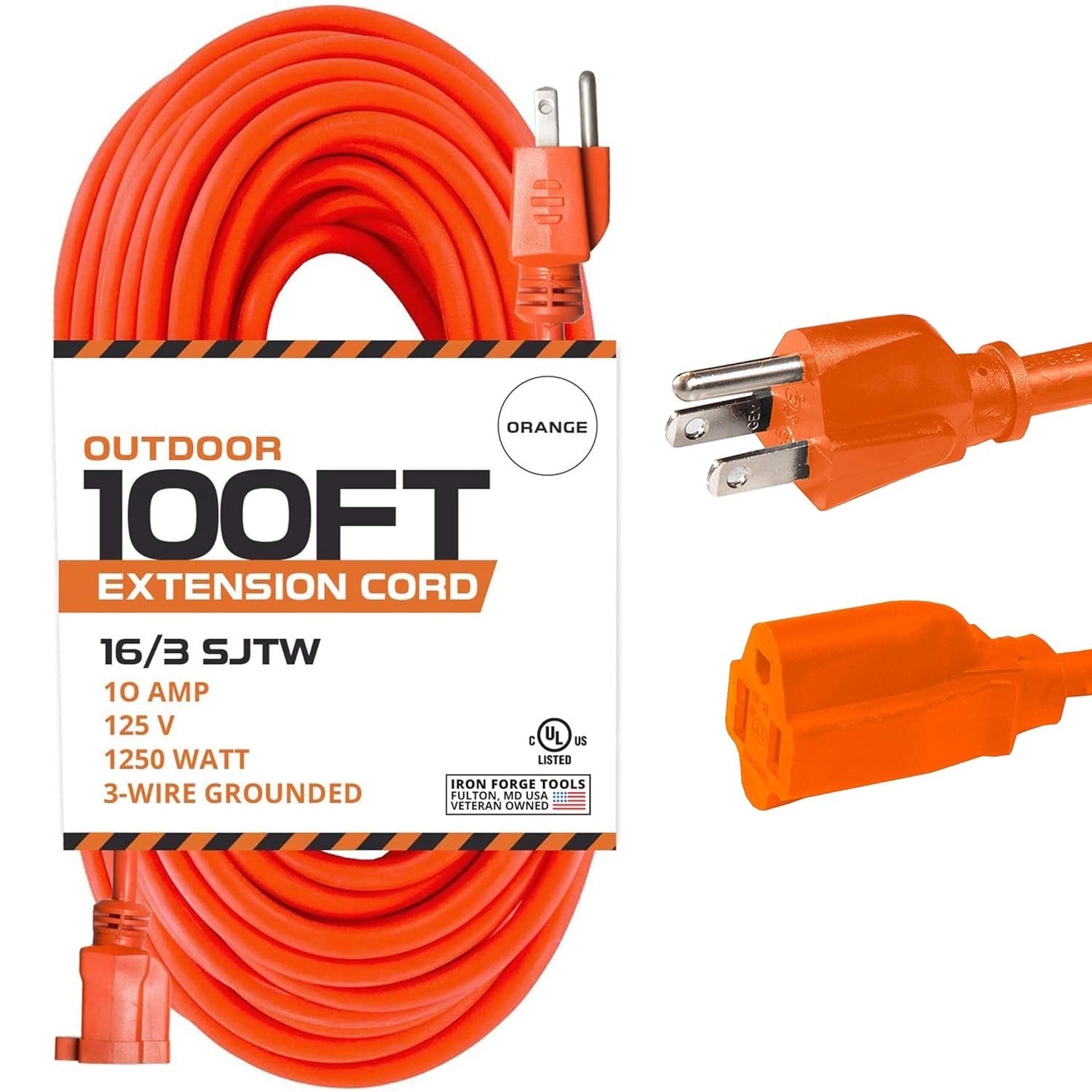 Extension Cord Indoor SJTW 16/3 3-Tap 50ft Orange