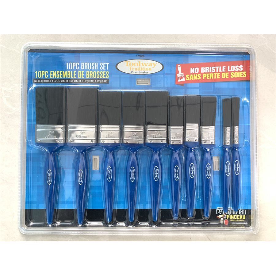 123036 10PC Synthetic Flat Bristle Paint Brushes Set (1/2&quot;, 1&quot;, 1-1/2&quot;,