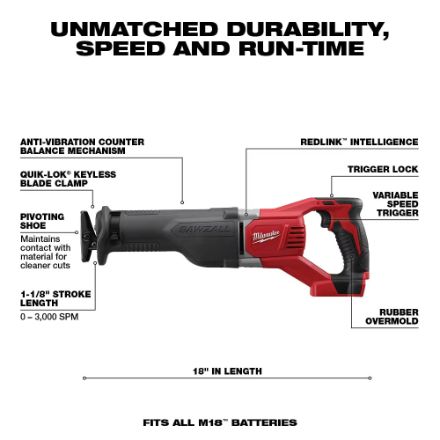 M18 FUEL ONE-KEY 18V Lithium-Ion Brushless Cordless SAWZALL Reciprocating Saw (Tool-Only)