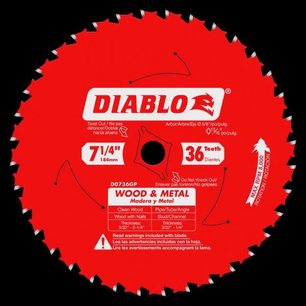 D0736GPA 7-1/4 in. x 36 Tooth Wood &amp; Metal Carbide Saw Blade