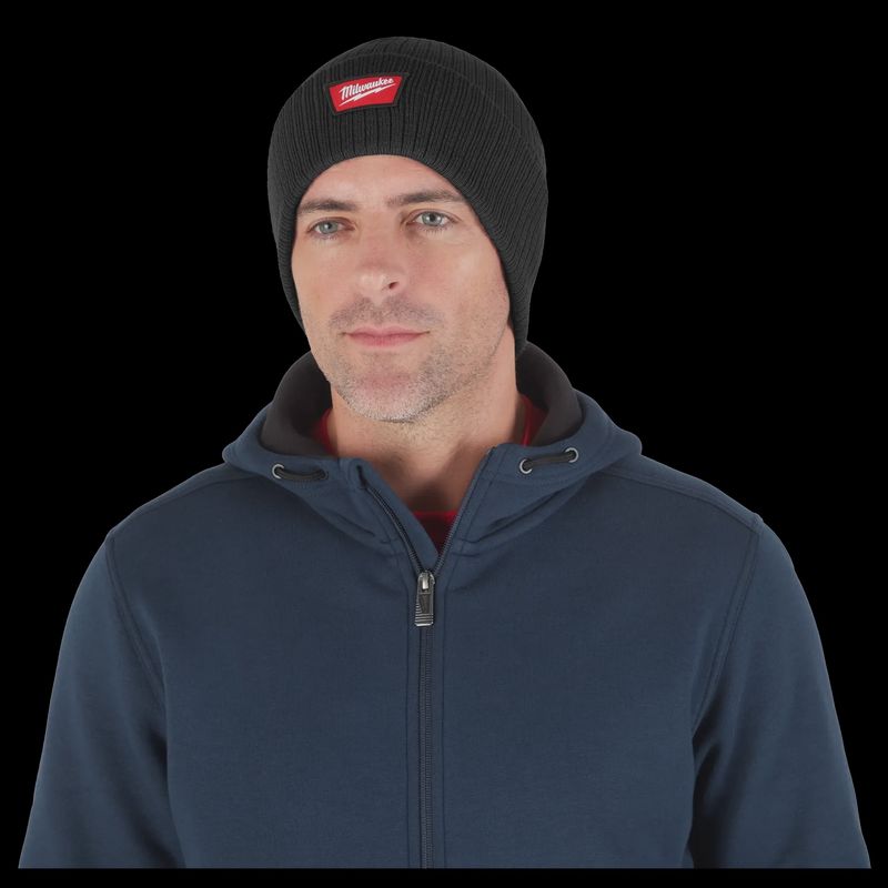 M750B Milwaukee Tool Men's Black Rib-Knit Cuffed Beanie Cap