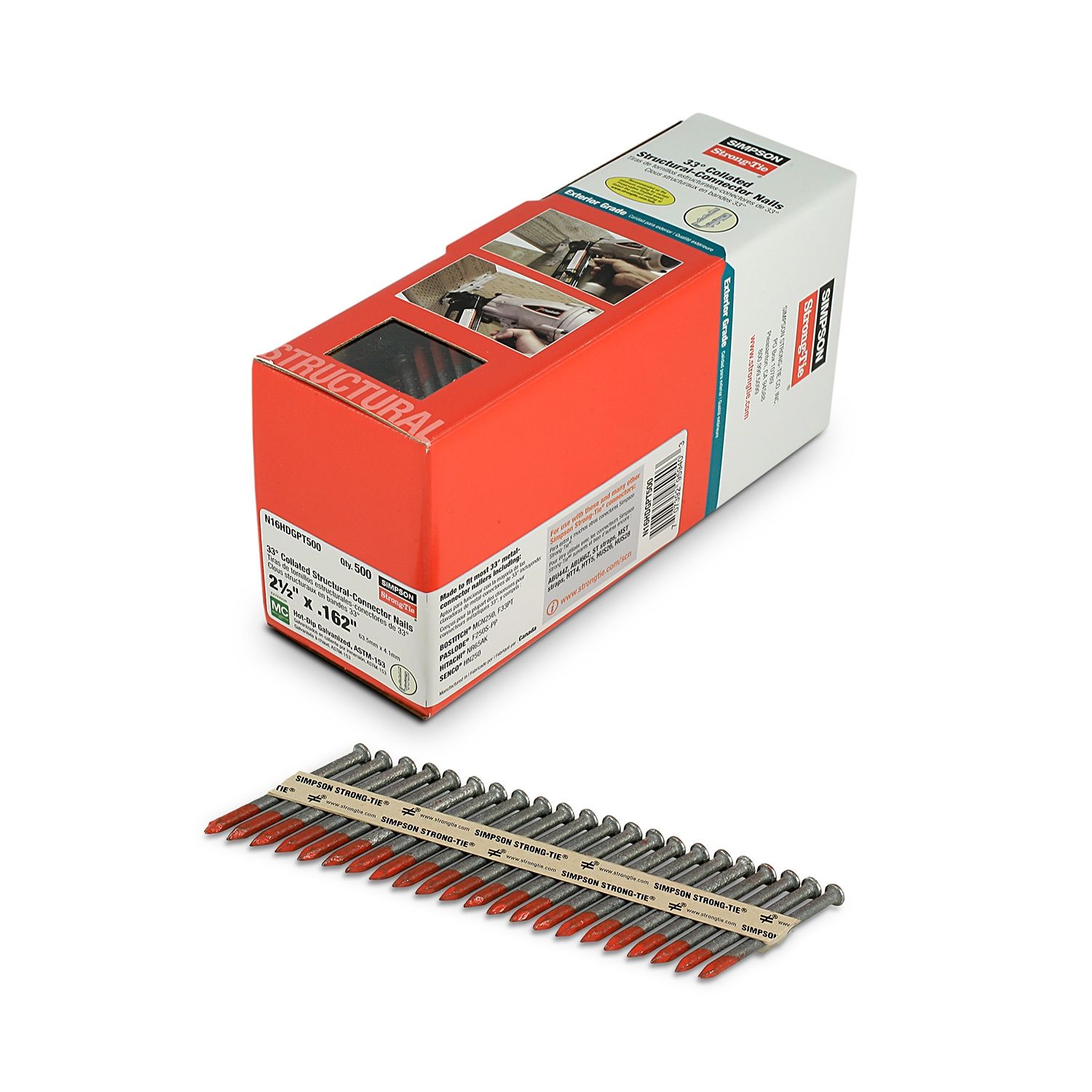 N16HDGPT500 simpson 16d(.162) X2-1/2IN HDG 33DEG PAPER 500CT