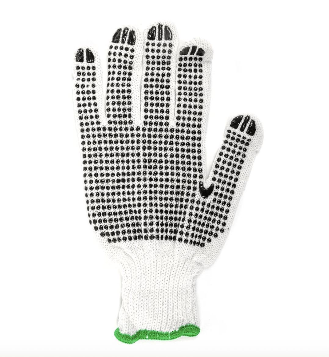 105530 1dz. Knitted Poly/Cotton Gloves White With Black PVC Dots B