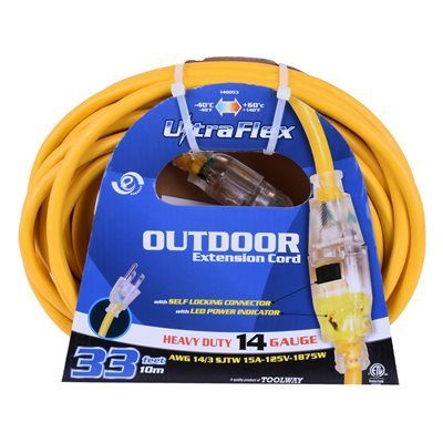 140053 Extension Cord Outdoor SJTW 14/3 Single Tap Yellow 30ft