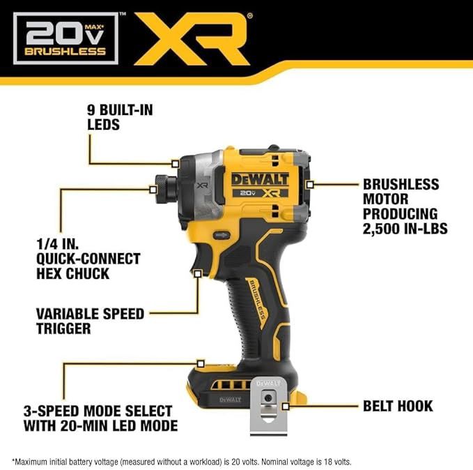 DCF860B 20V MAX  XR  Brushless Cordless 3-Speed High Torque 1/4 in. Impact Driver (Tool Only)