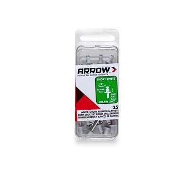 82000815 Rivets 1/8in White Alum 25/Pk Arrow Rsaw1/8
