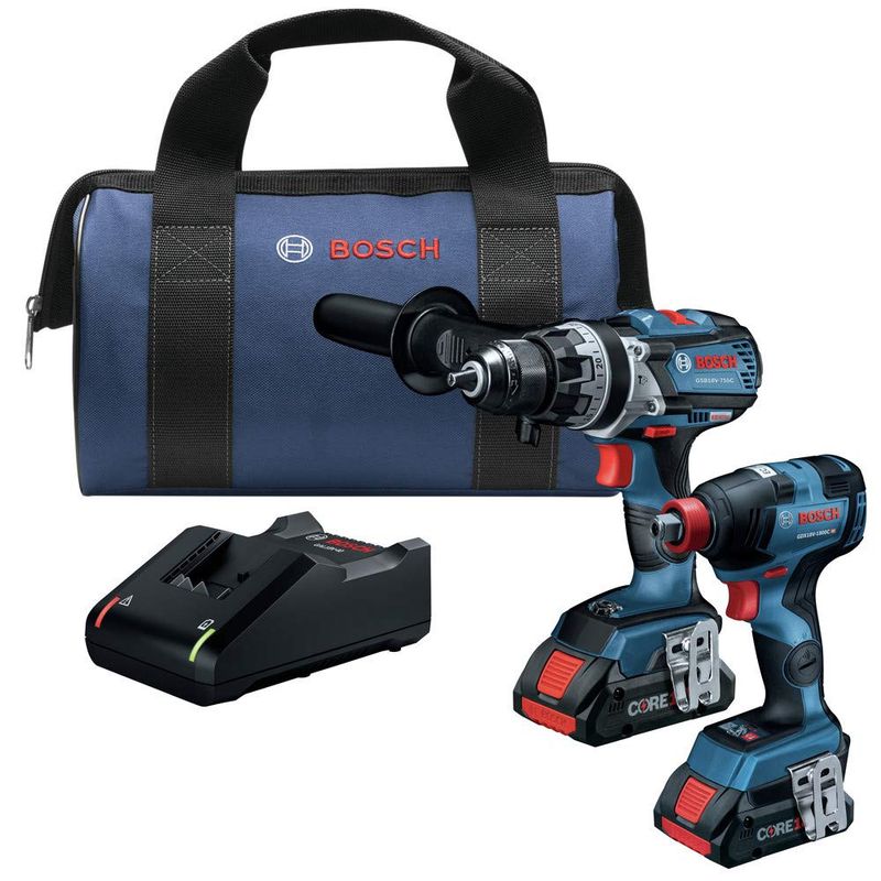 GXL18V-224B25 Bosch 18V 2-Tool Combo Kit with Freak Impact Driver/Wrench &amp; Brute Tough Hammer Drill