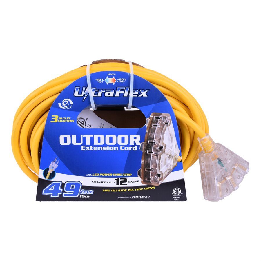 140035 Extension Cord Outdoor SJTW 12/3  Yellow 100ft 30.5M