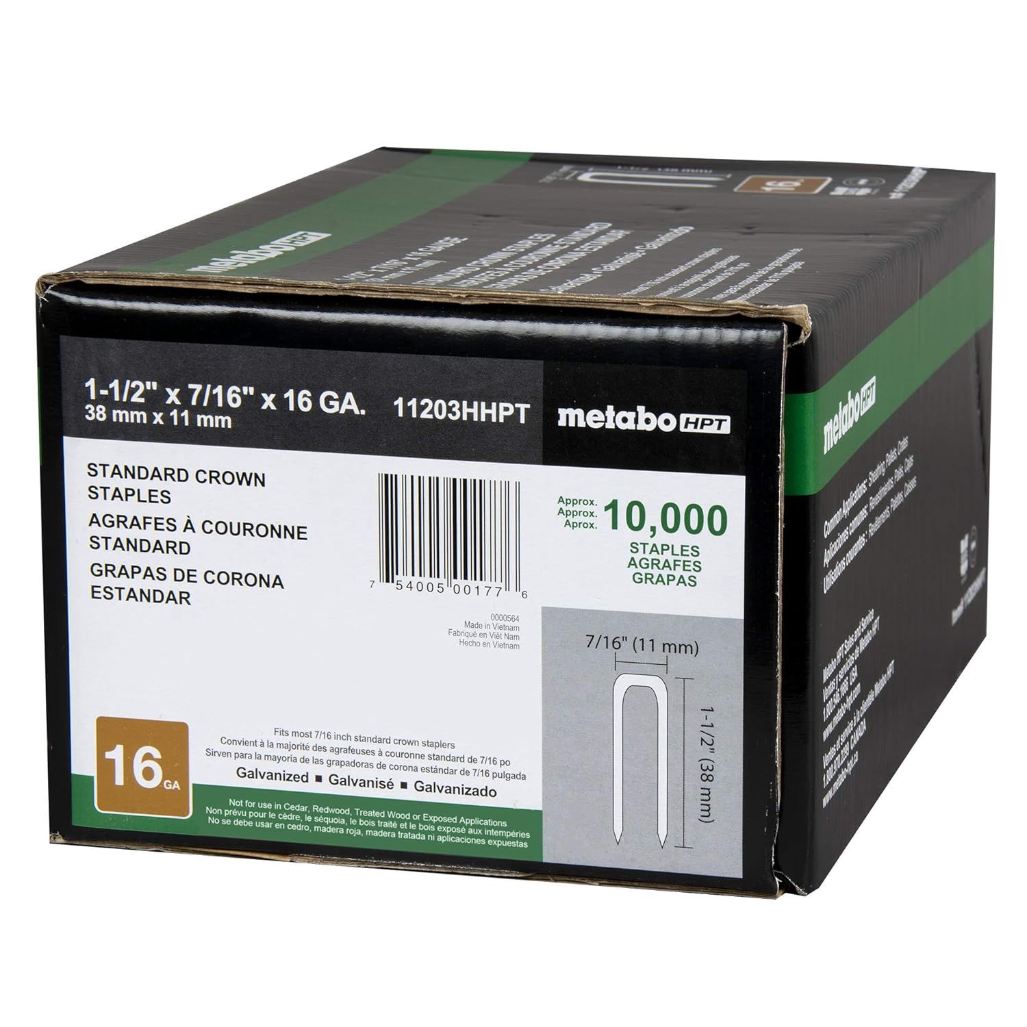 11203HHPT 7/16 X 1-1/2&quot; MED CRN STAP 10M GAL N17