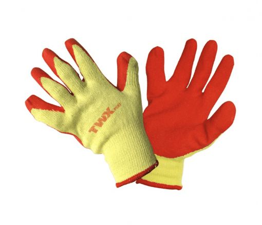 105610 1dz. Knitted Cotton Gloves Yellow Latex Dipped Palm Orange