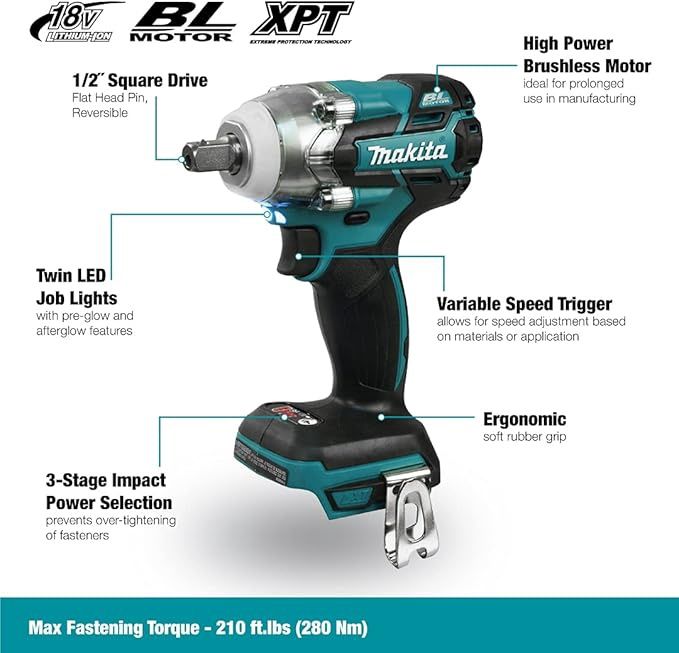 DTW285XVZ 18V LXT Brushless 1/2" Impact Wrench, ROUND,HV (Tool Only)