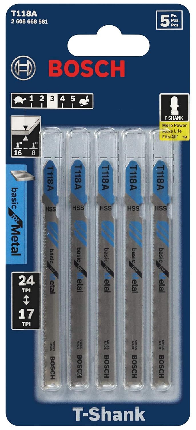 T118A 5 pc. 3-5/8 In. 17-24 TPI Basic for Metal T-Shank Jig Saw Blades