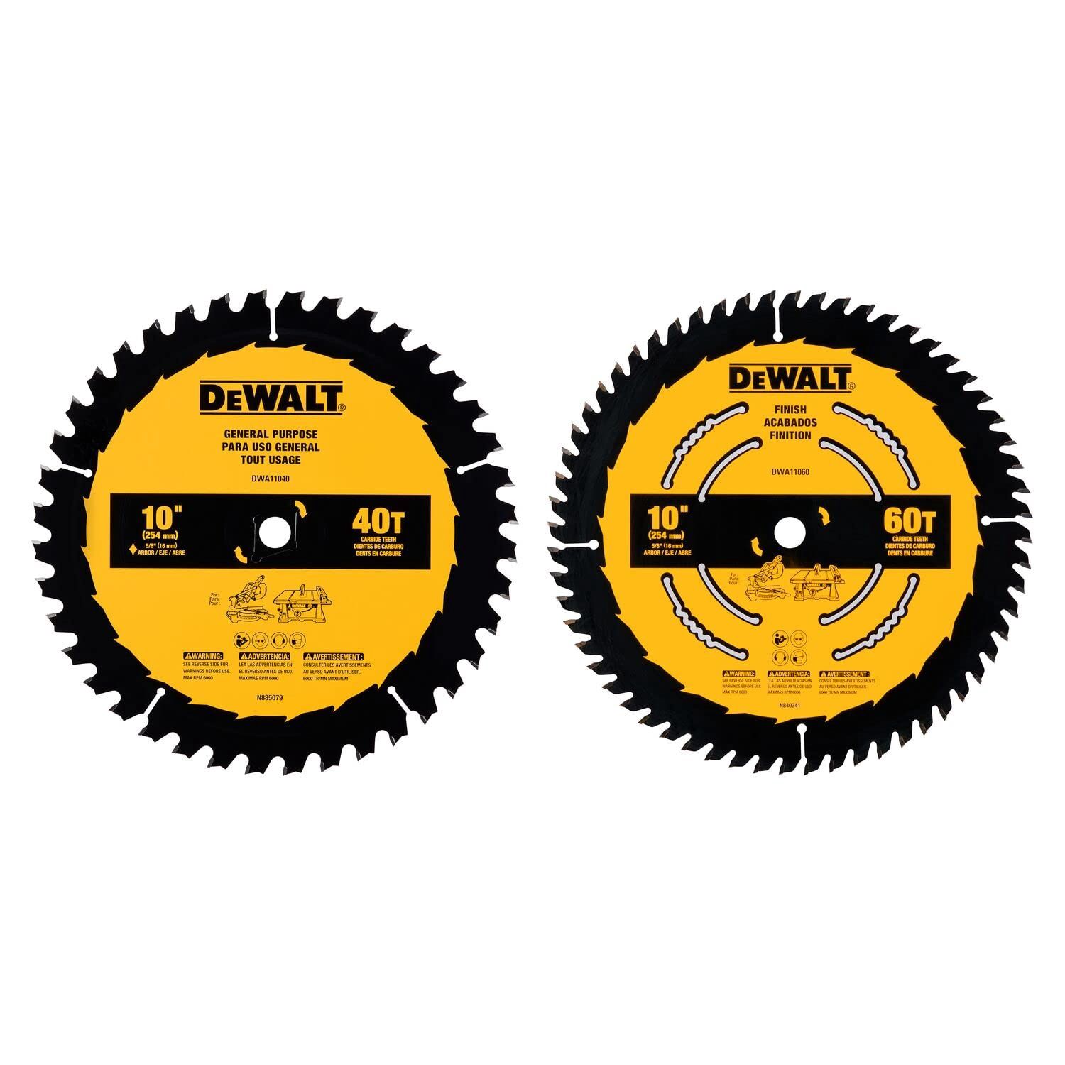 DWA110CMB3 DW 3PK 10 IN 60T &amp; 2 x 40T SAW BLADES