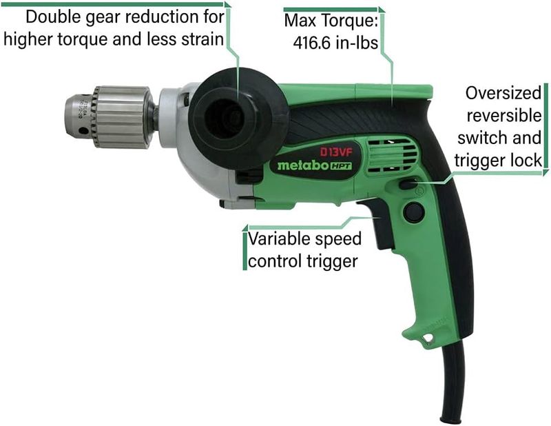 D13VFM 1/2" Drill, 9.0 Amps, Key Chuck, 0-850 RPM