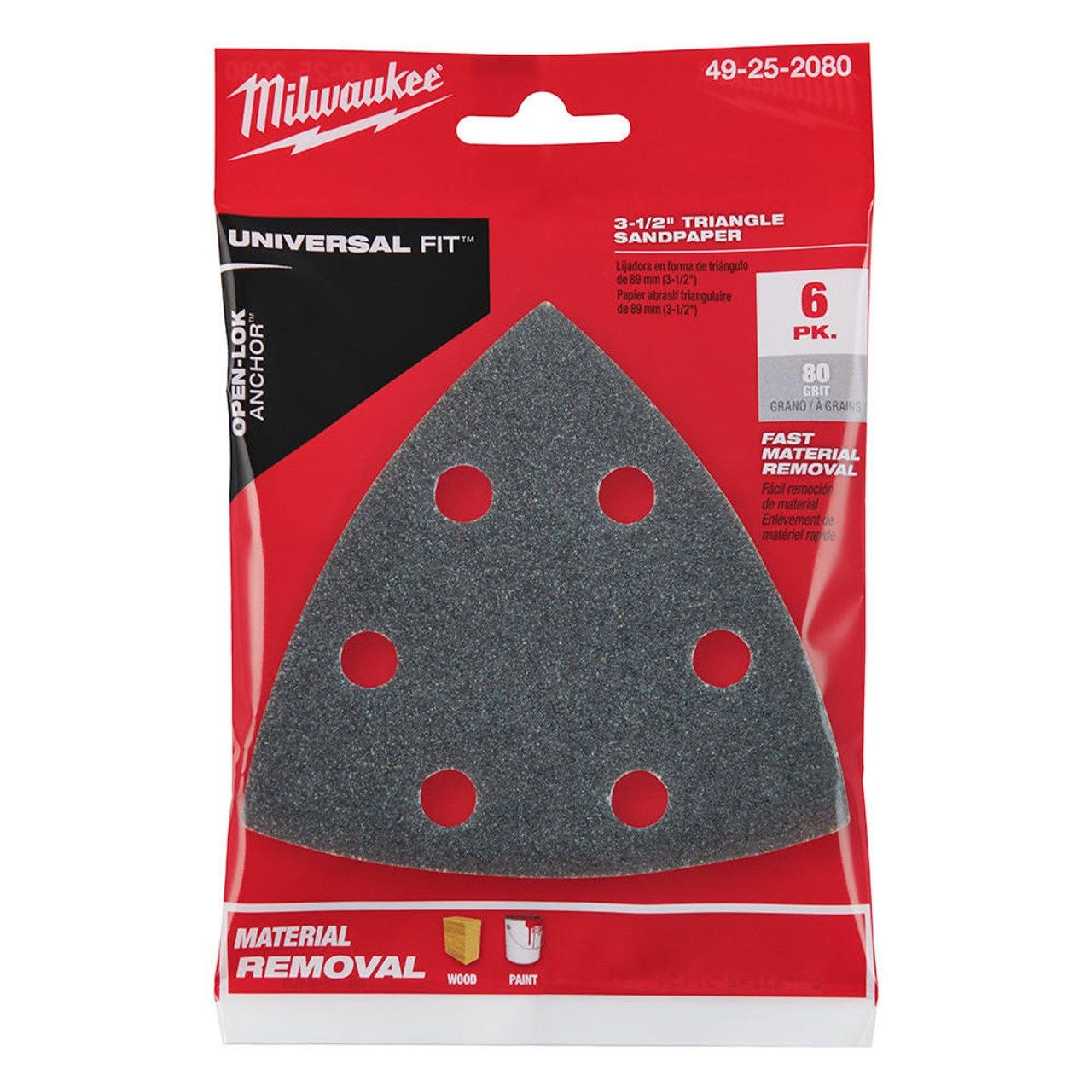 49-25-2080 3-1/2&#39;&#39; 80 GRIT TRIANGLE SANDPAPER 6PK