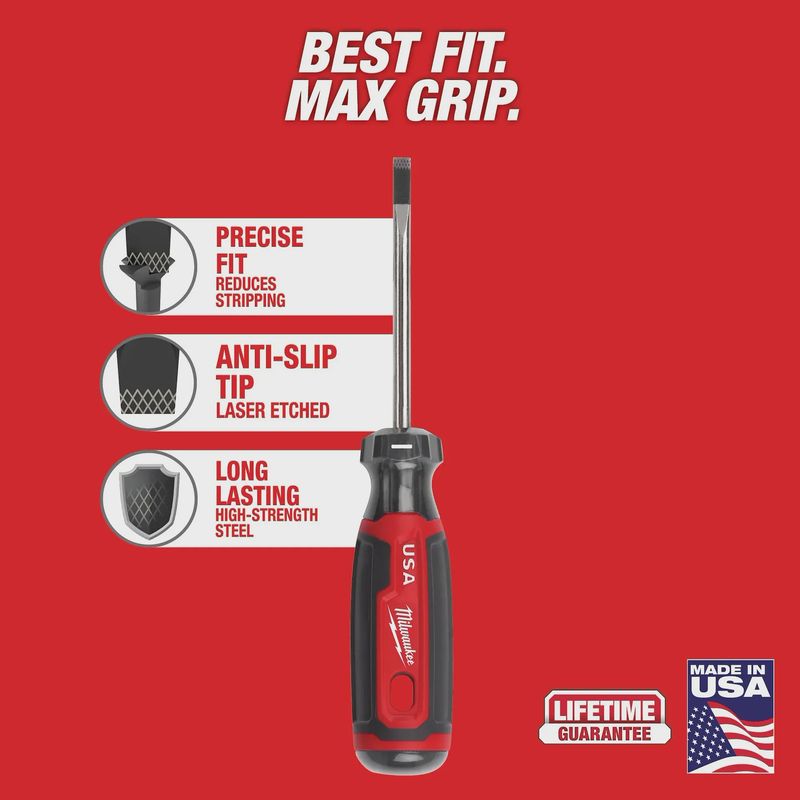 MT211 USA Made 3/16″ Cabinet Slotted x 3″ Shank Cushion Grip Screwdriver